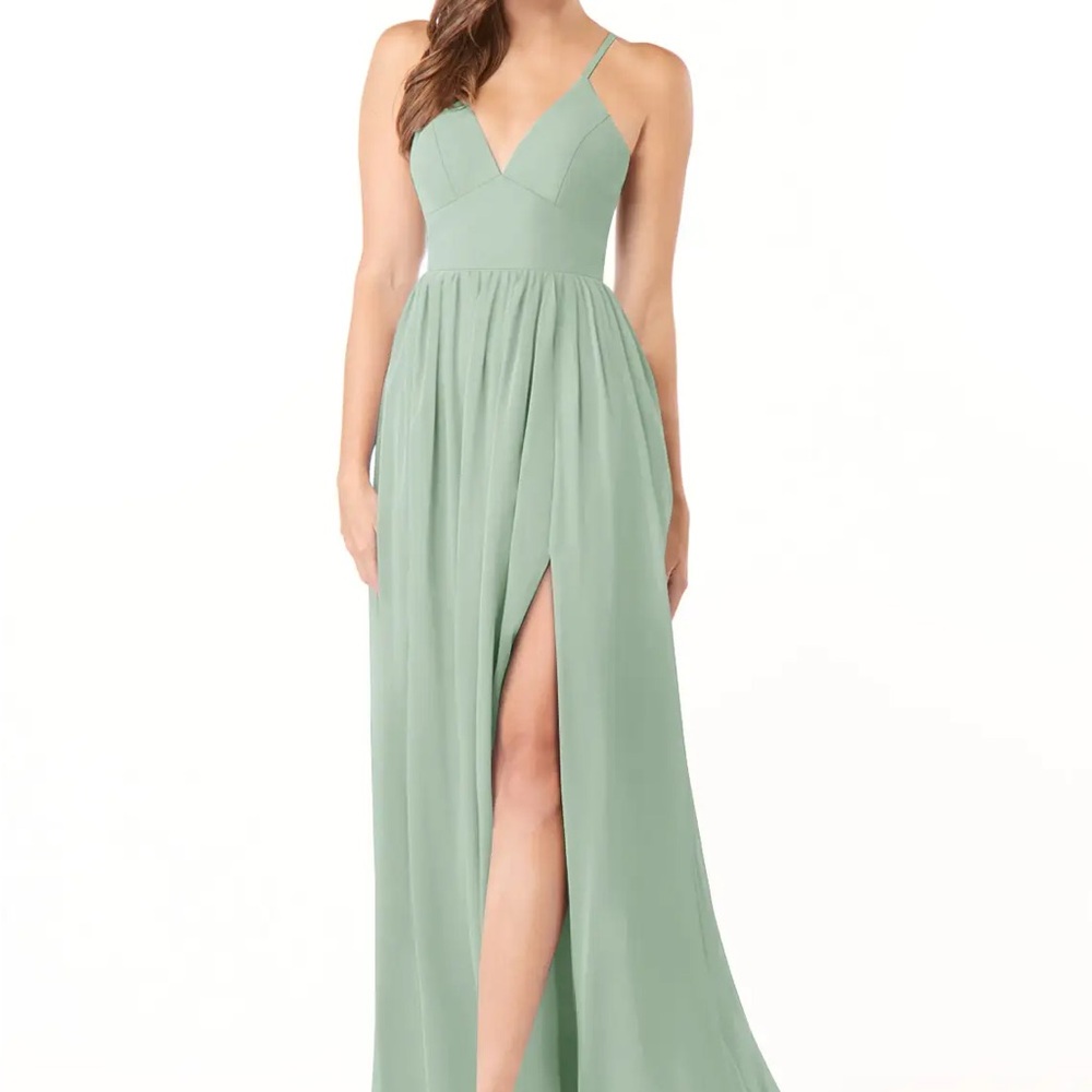 Azazie Aaida agave colored bridesmaid dress